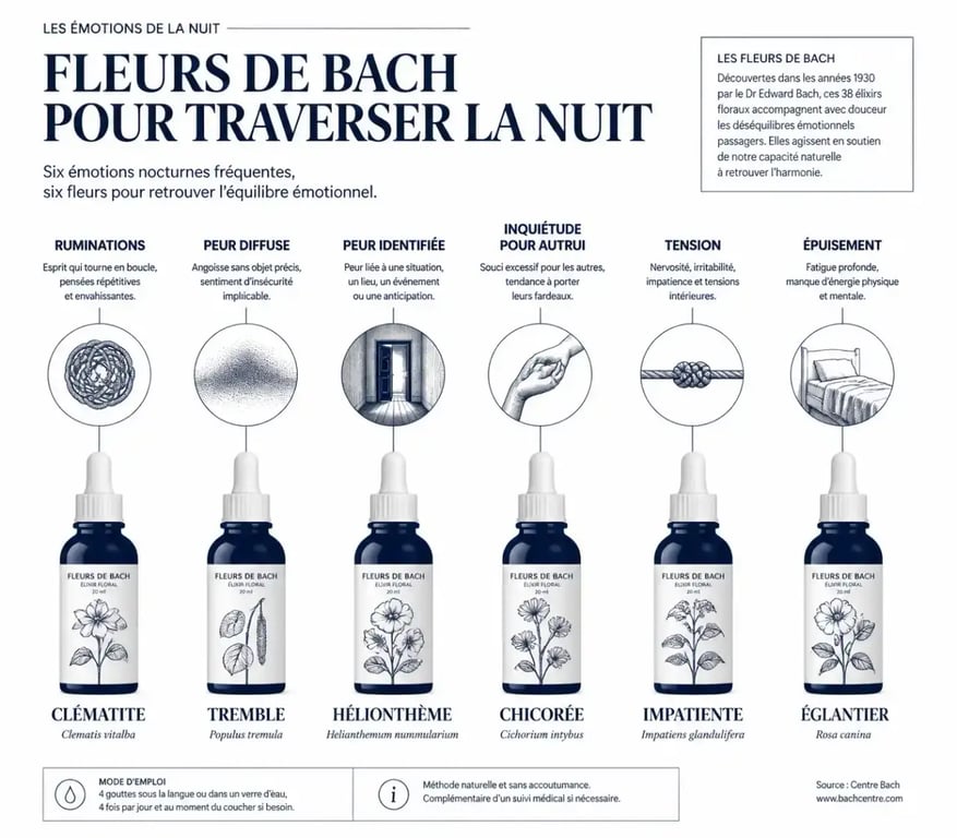 Fleur de Bach sommeil : correspondance entre émotions nocturnes et fleurs selon la méthode du Dr Bach