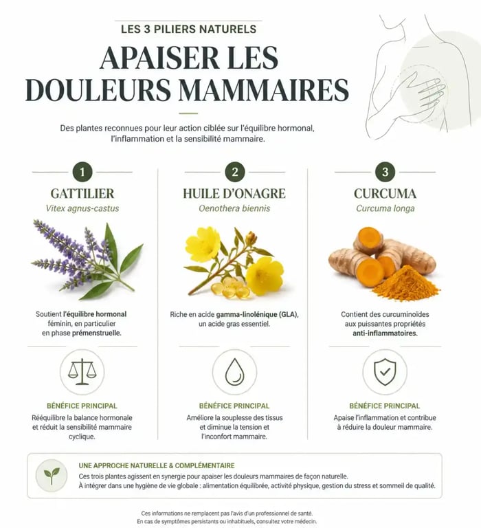 Infographie des traitements naturels pour les douleurs mammaires ménopause