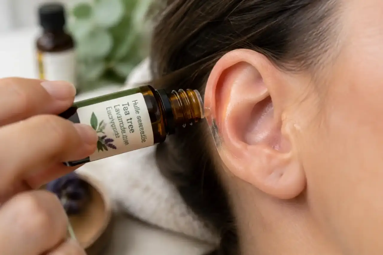 Huiles essentielles pour otite : uniquement autour de l’oreille, jamais dans le conduit