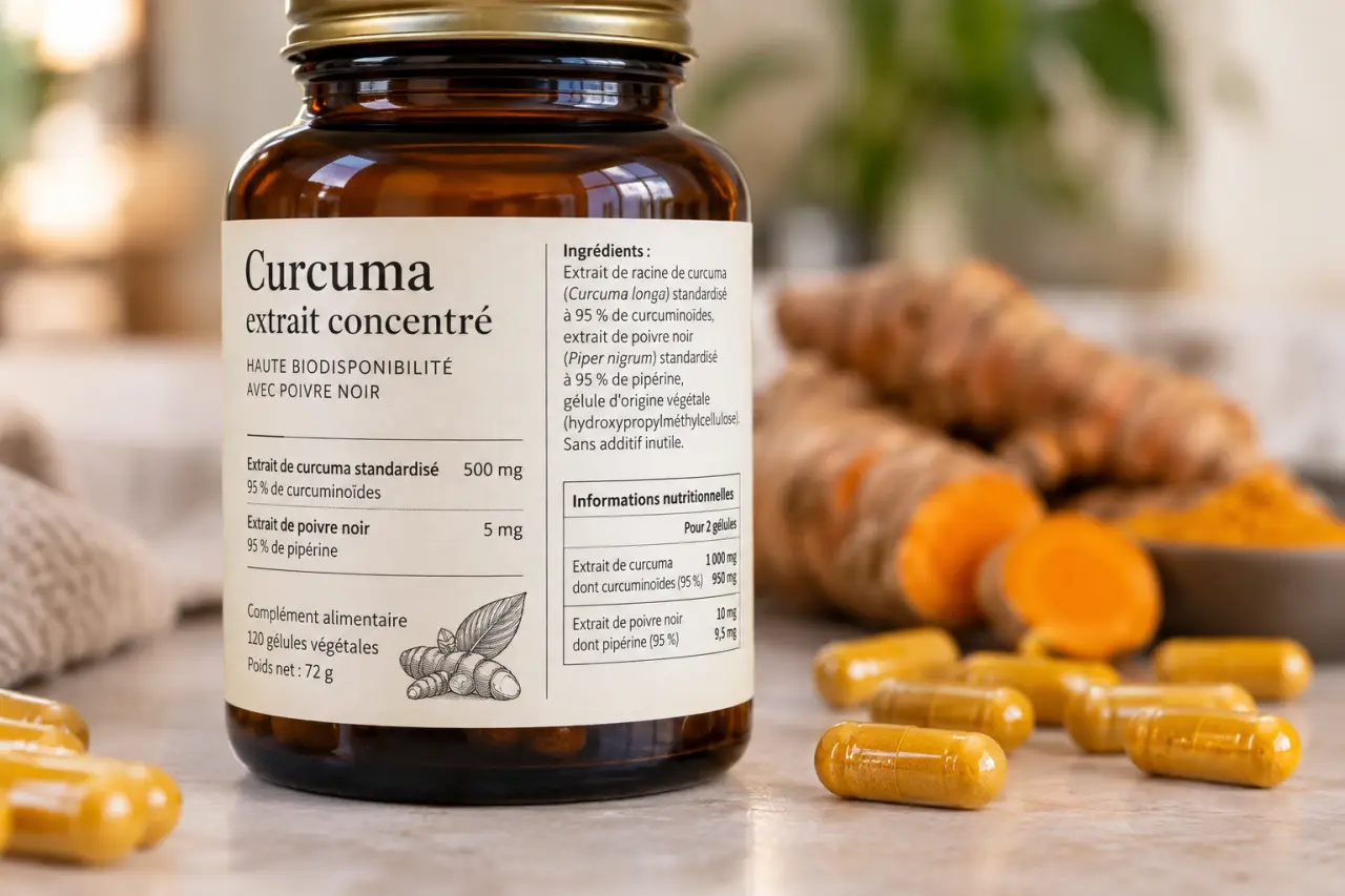 Un complément alimentaire au curcuma se choisit à l’étiquette, pas à la couleur